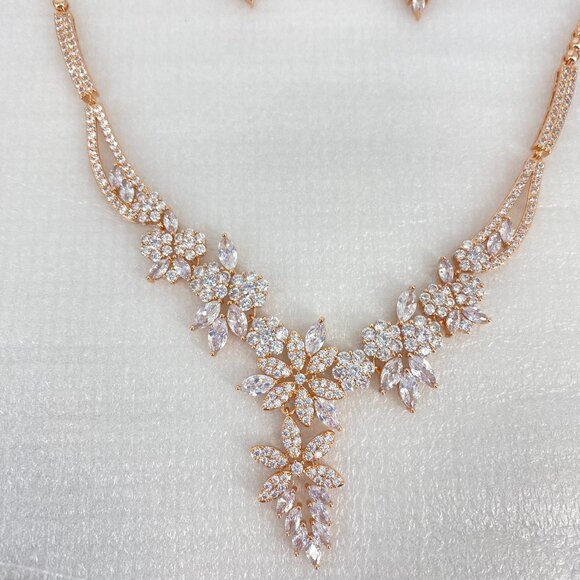 FAC Cubic Zirconia Rose Gold Tone Necklace & Earrings - Picture 4 of 8